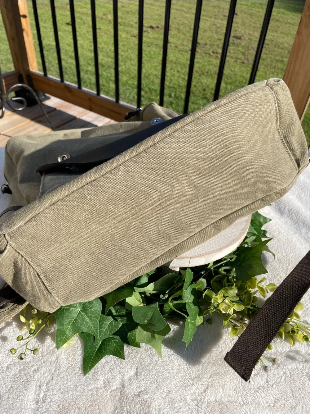 Canvas and Leather Men’s Backpack in Khaki and Dark Brown